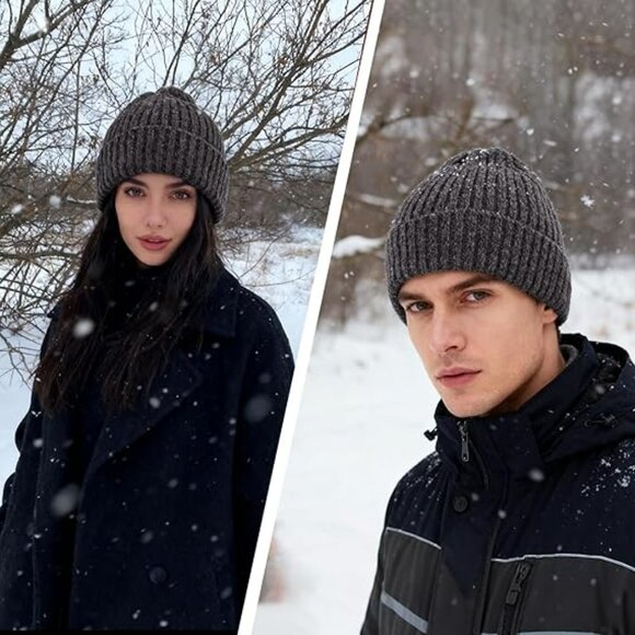 Wool Winter Hat for Women or Men Beanie Knit Unisex Grey - Picture 3 of 3